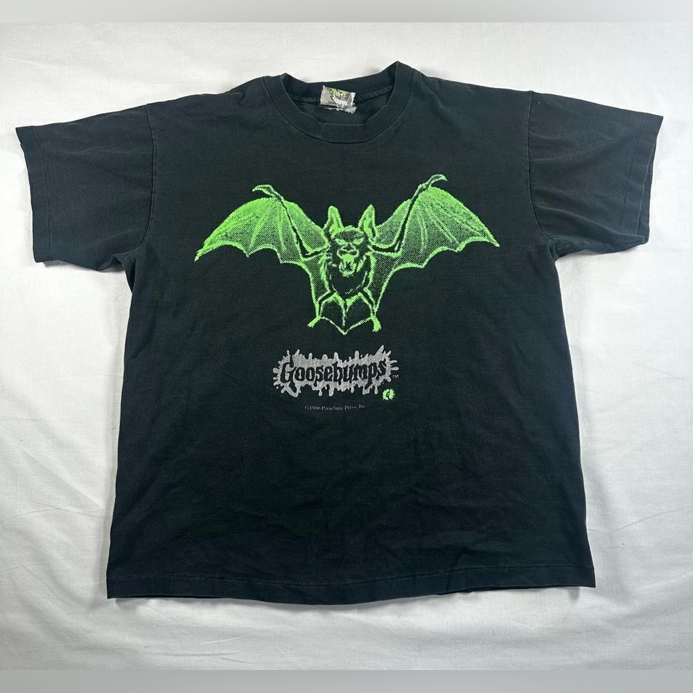 1996 Goosebumps Neon Green Bat Horror RL Stein Nickelodeon Vintage Size 18 Black